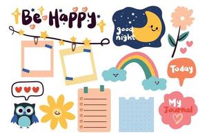 hand drawing cartoon sticker set for journal, planner, diary, scrapbook vector