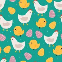 pollo de dibujos animados de dibujo a mano de patrones sin fisuras, pollo, huevos. papel tapiz de pascua para estampado de tela, textil vector