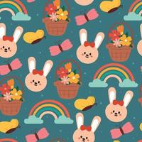 seamless pattern hand drawing cartoon bunny and cute element. for fabric print, textile vector