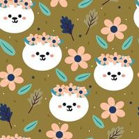 seamless pattern hand drawing cartoon bear and flower. animal drawing for fabric print, textile, gift wrap paper vector