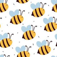 abeja de dibujos animados de dibujo a mano de patrones sin fisuras. dibujo animal para estampado de tela, textil, papel de regalo vector