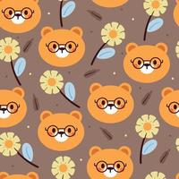 seamless pattern hand drawing cartoon bear and flower. animal drawing for fabric print, textile, gift wrap paper vector