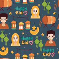 dibujo a mano alzada de dibujos animados elemento eid mubarak de patrones sin fisuras. papel pintado de celebración para estampado de tela, textil vector