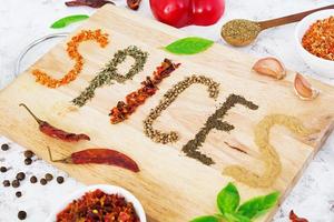 Different spices on white background photo