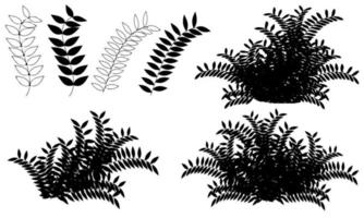 dibujo de arbustos en blanco y negro, silueta de follaje vector