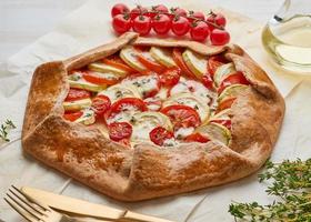 Step by step recipe. Homemade galette with vegetables, wholegrain pie photo