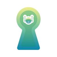 robot key gradient logo design template icon vector