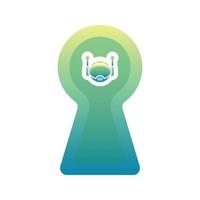 robot key gradient logo design template icon vector