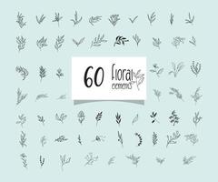 Vector collection of hand-drawn flowers, herbs, and leaves. Suitable for invitation design, illustration, pattern.