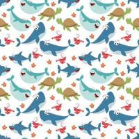 cute sea animal cartoon pattern vector