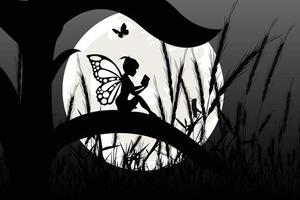 cute fairy and moon silhouette graphic vector