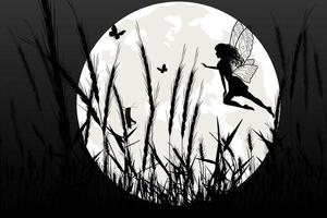 cute fairy and moon silhouette graphic vector