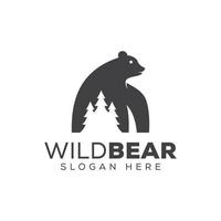 modern wild Bear logo, bear with fir logo, angry  bear logo template vector