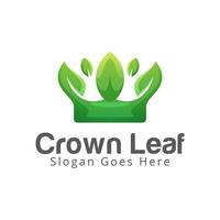 Green crown leaf logo, royal tea, royal garden gradient logo design vector template