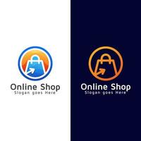 Modern color Online shop or shopping logo, line art click shop collection logo design vector template