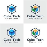 logotipo de tecnología hexagonal de caja de cubo, logotipo de tecnología hexagonal, colección de logotipos de caja digital