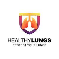 healthy lungs with shield protect your lungs gradient logo template vector