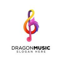 logotipo de música de dragón de color moderno, impresionante plantilla de logotipo de música de serpiente vector