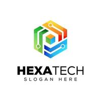 logotipo de tecnología hexagonal de color moderno, plantilla de vector de diseño de logotipo de tecnología de caja de cubo