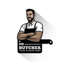 vintage Butcher shop illustration mascot logo design vector