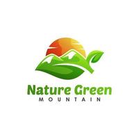 modern color nature green leaf with mountain logo design vector emplate