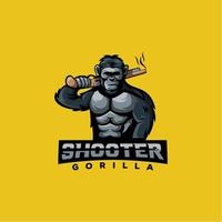 Impresionante logotipo de mascota de gorilla shooter para juegos de jugadores vector