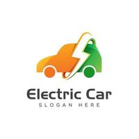 logotipo de coche eléctrico moderno, coche con plantilla de vector de logotipo de rayo