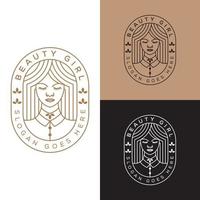 mujer de belleza elegante, plantilla de vector de diseño de logotipo de arte de línea de niña