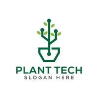 logotipo de tecnología de cultivo de plantas modernas, tecnología ecológica simple, plantilla de vector de diseño de logotipo de árbol digital