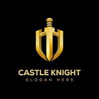 Golden Castle knight with shield premium logo design vector