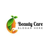 Natural woman beauty care with hand logo design vector