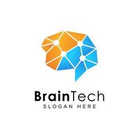 Brain technology logo, smart tech logo desitgn vector template