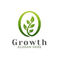 modern growth tree logo, green garden leaf logo design vector template
