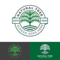 logotipo de insignia de árbol de granja natural, plantilla de vector de logotipo de educación vegetal