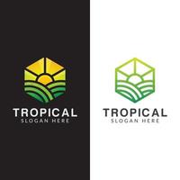 agriculture logo, farmer logo, tropical plant logo set with line art style vector