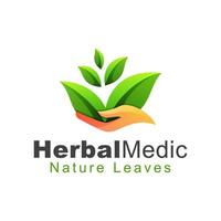 Herbal Medic nature leaves logo, leaf care logo, healthy herbal for your healthy logo design vector template