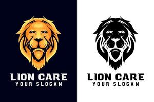 lion care vector logo with hand icon silhouette design concept