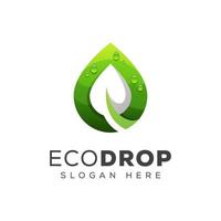 plantilla de vector de diseño de logotipo de gota de agua ecológica verde o hoja