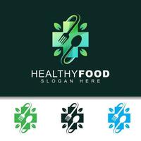 modern healthy food with leaf logo design vector template