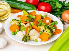 Mix of boiled vegetables, steam vegetables for dietary low-calorie diet photo