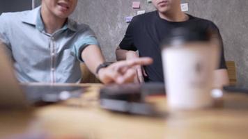 Team leader supervisor training new worker instructing about pc software in office, corporate executive explaining new strategy talking at workplace mentoring and teamwork, relaxed working atmosphere video