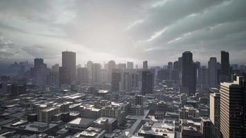 skyline aerial view at sunset with skyscrapers video