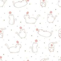 Hand drawing abstract cat seamless pattern, pastel pink cat isolated on white background. vector