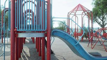 Empty swings on summer kids playground video