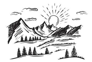 montañas del paisaje. ilustración dibujada a mano. vector