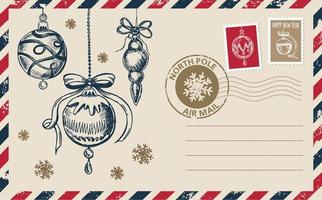 correo de navidad, postal, ilustración dibujada a mano. vector