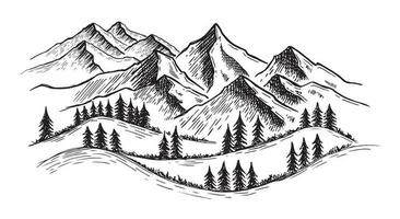 Landscape mountains. Hand drawn illustration. vector