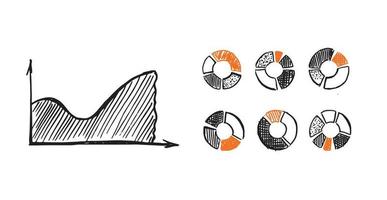 Charts and graphs icons, Set hand drawn . Vector