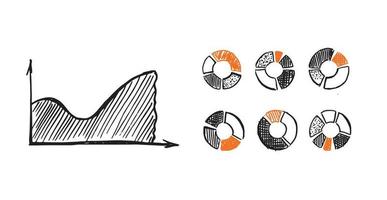 Charts and graphs icons, Set hand drawn . Vector