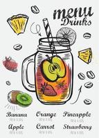 Menu Juice, Smoothie. Template design, Hand drawn style. vector